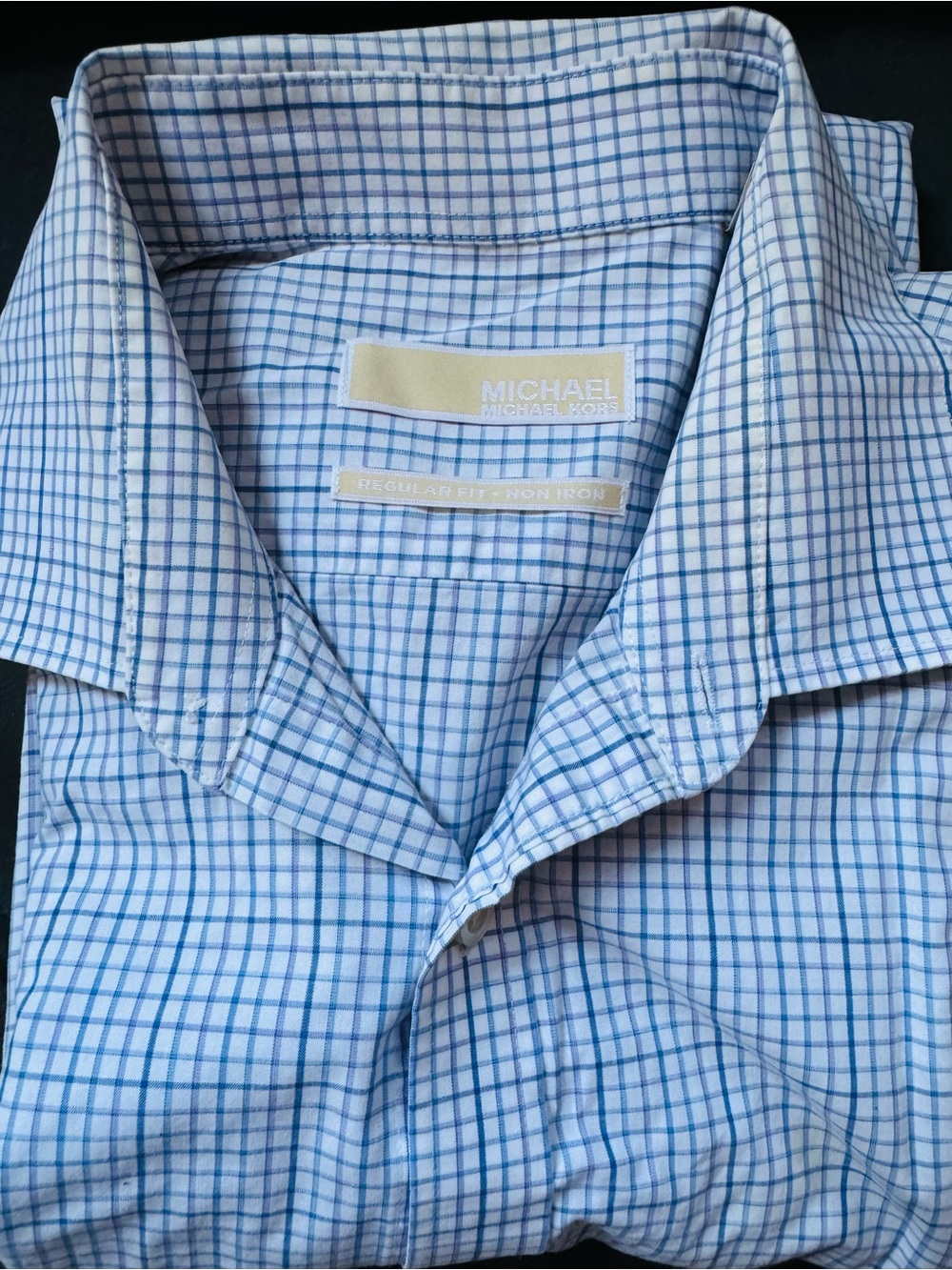 Michael Kors White and Blue Grid Dress Shirt